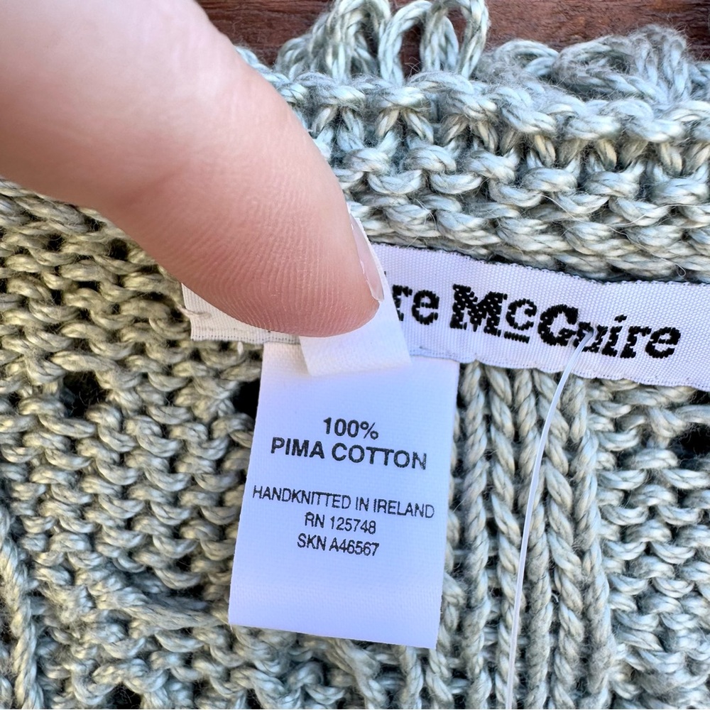 NWT Deirdre McGuire Ireland Hand Knit Fringe Collar Cardigan Sweater Sz L Sage - Picture 5 of 8